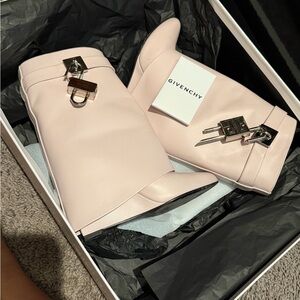 Givenchy Pale Pink Leather Mid-Calf Buckle Ankle Boots